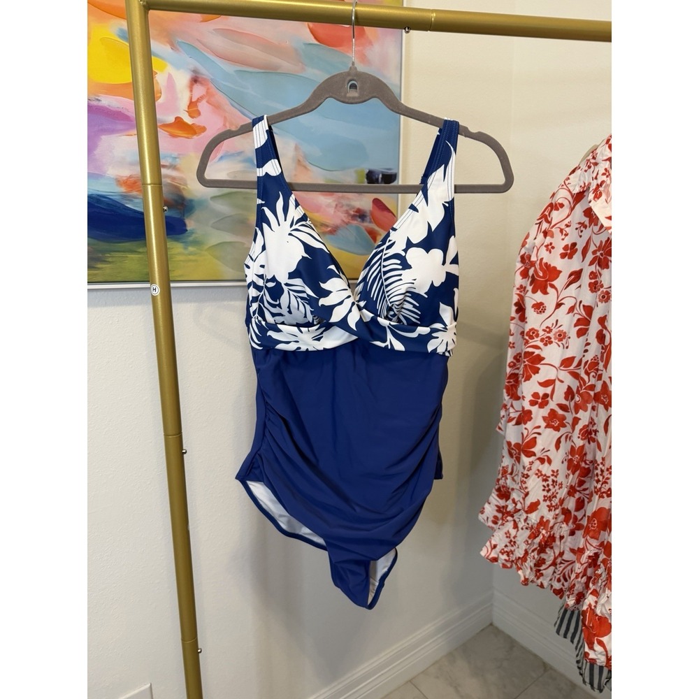 Women's Blue Tropical Swim One piece Large NWT
